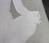 Square grey linen pillow Linen yoga applique