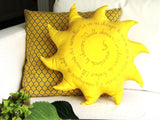 Sun shaped yellow pillow Available in linen or silk
